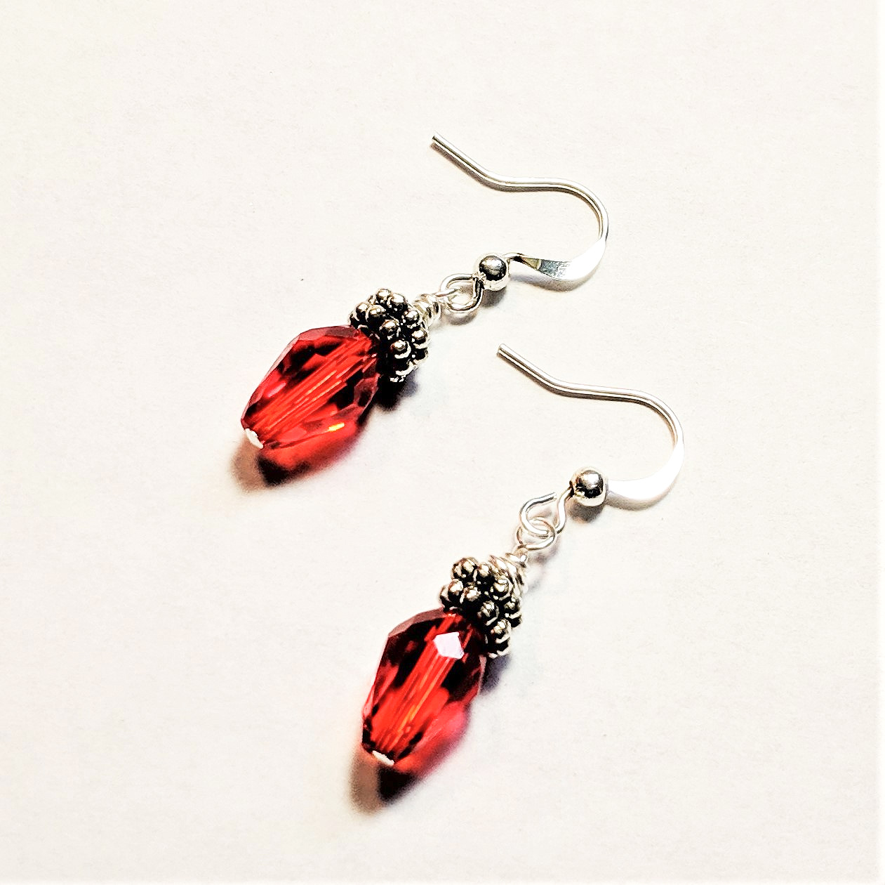 Red Christmas Light Earrings with Tibetan Silver Accents